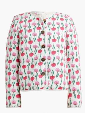 J.Crew Quilted Floral Jacket Pink Red Flowers Button Front Cotton Coat Size 6